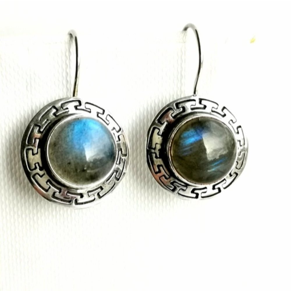 Labradorite sterling Silver drop earrings Greek Key